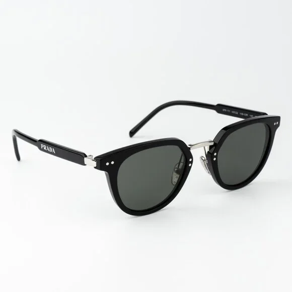 Prada Women Sunglasses Black Green Polarized Oval PR17YS 1AB03R BRAND NEW
